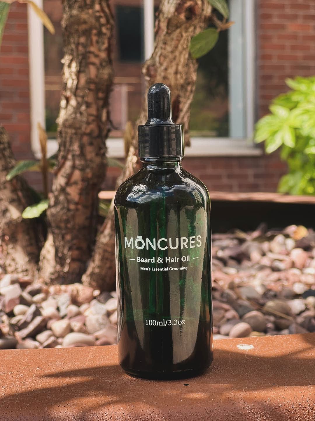 Moncures beard & hair oil bottle - dark green glass bottle with black dropper cap